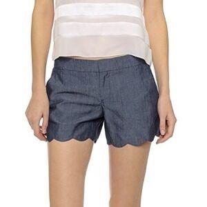 Club Monaco Women's Blue Scalloped Hem Shorts Size 4 Casual Lightweight‎